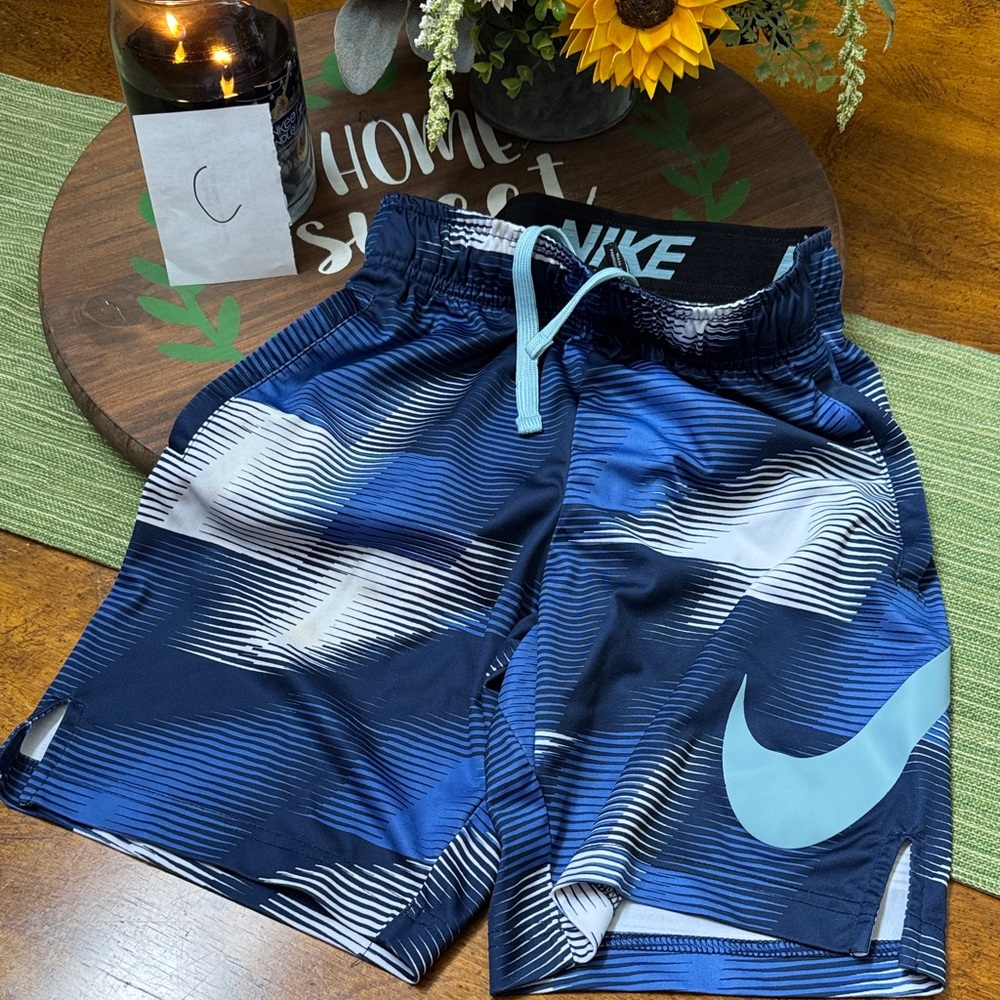 Nike Kids Blue and White Striped Shorts
